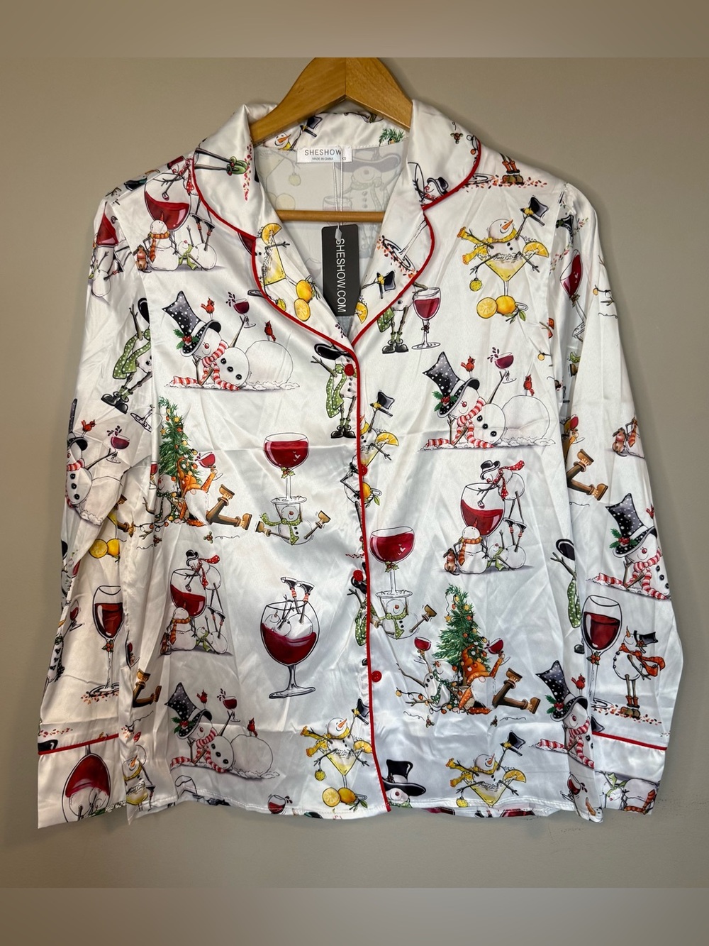 White Satin Holiday Snowman
Wine Print Pajama Set with Pants